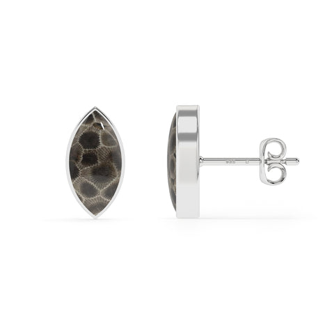 natural petoskey marquise shape stud earrings