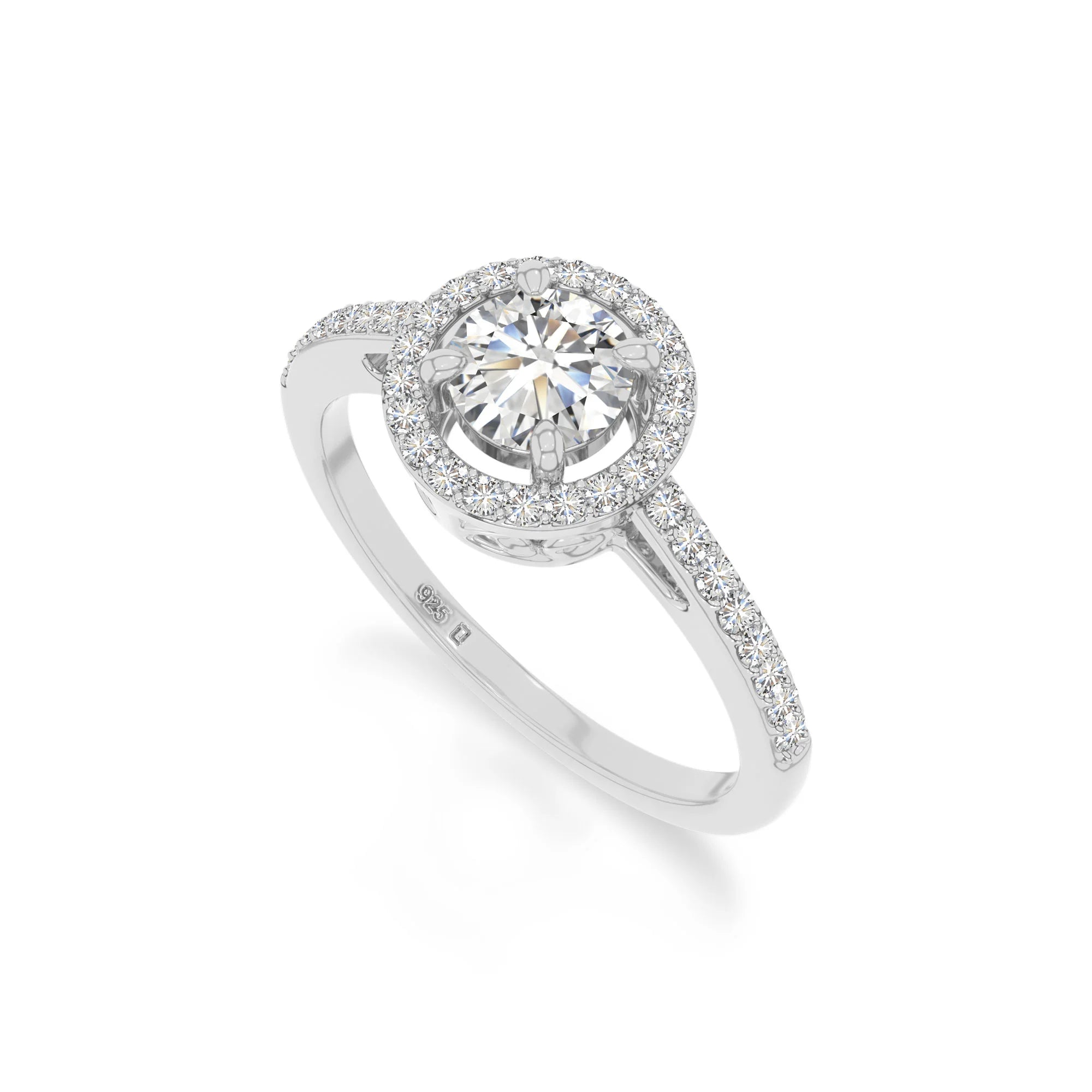 natural moissanite solitaire halo engagement rings in sterling silver 