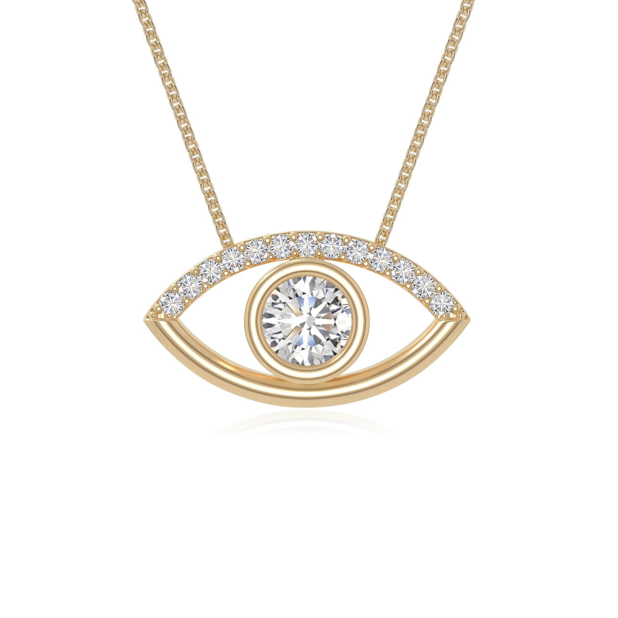 moissanite evil eye necklaces in yellow gold vermeil 