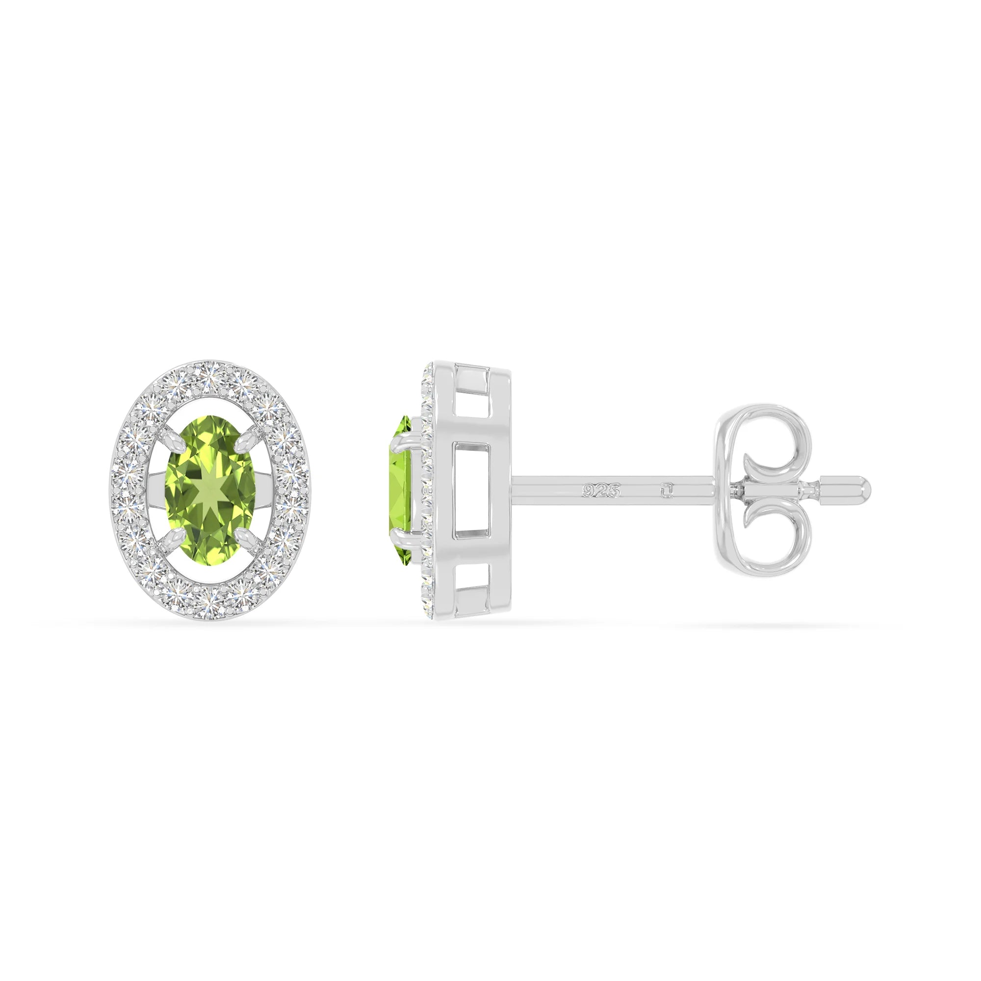 natural peridot halo stud earrings in sterling silver 