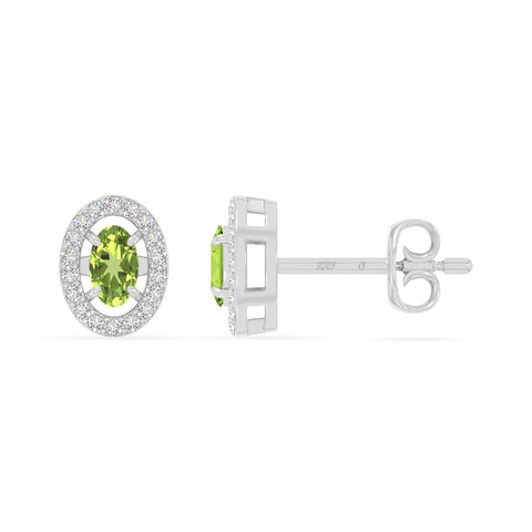 natural peridot halo stud earrings in sterling silver 