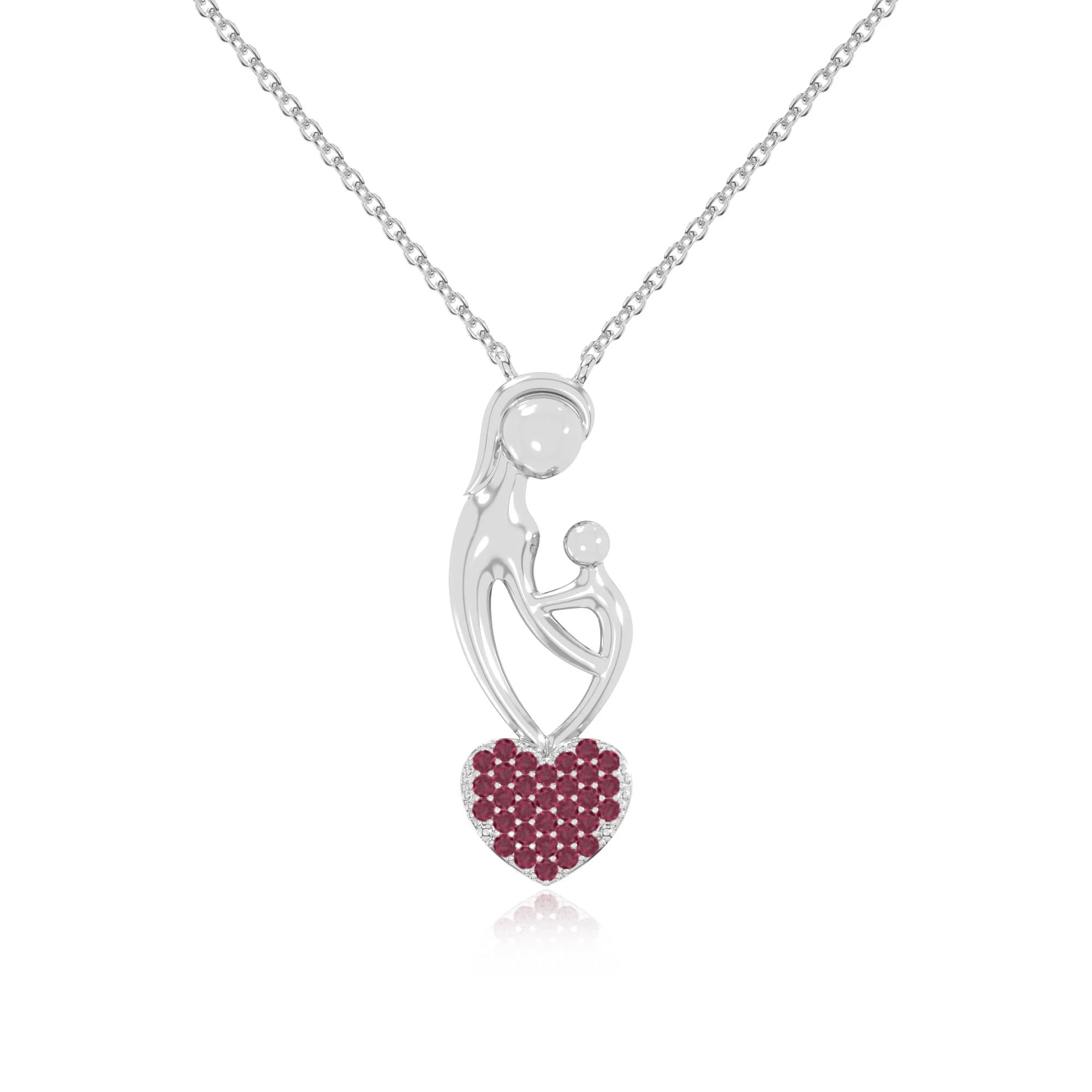 natural ruby mother child heart necklaces in sterling silver 