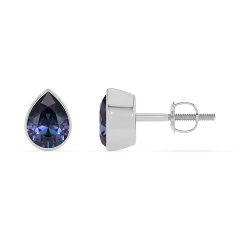 lab grown alexandrite pear stud earrings 