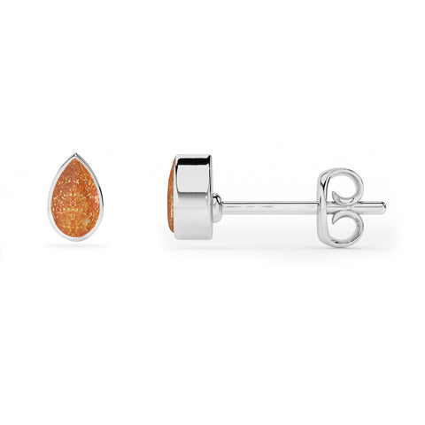 natural sunstone pear shape stud earrings