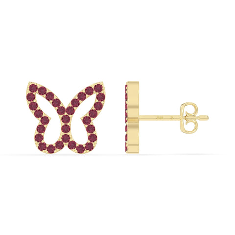 natural ruby butterfly stud earrings in yellow gold vermeil 