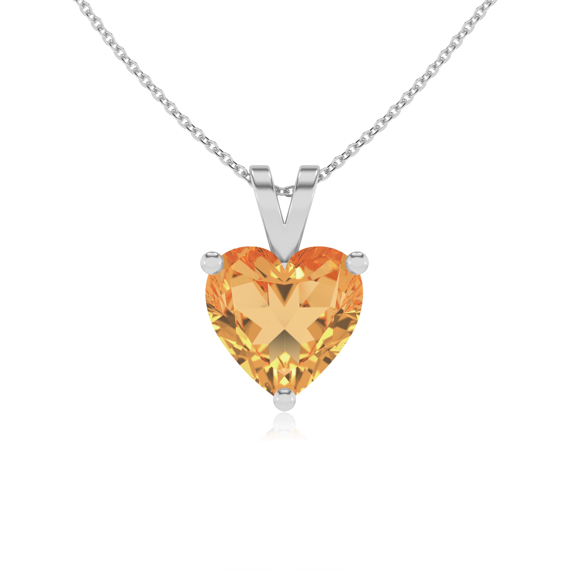 lab grown citrine heart shape solitaire v-bale pendant necklace