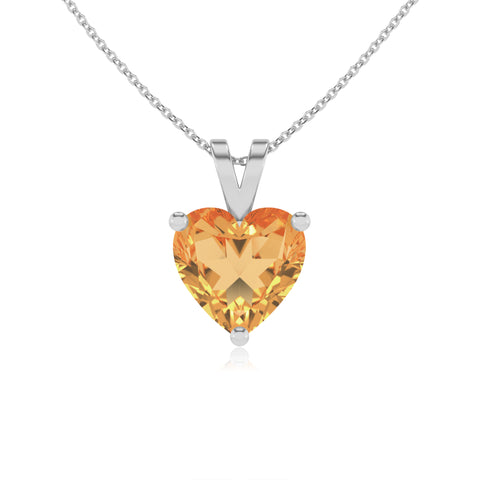 lab grown citrine heart shape solitaire v-bale pendant necklace