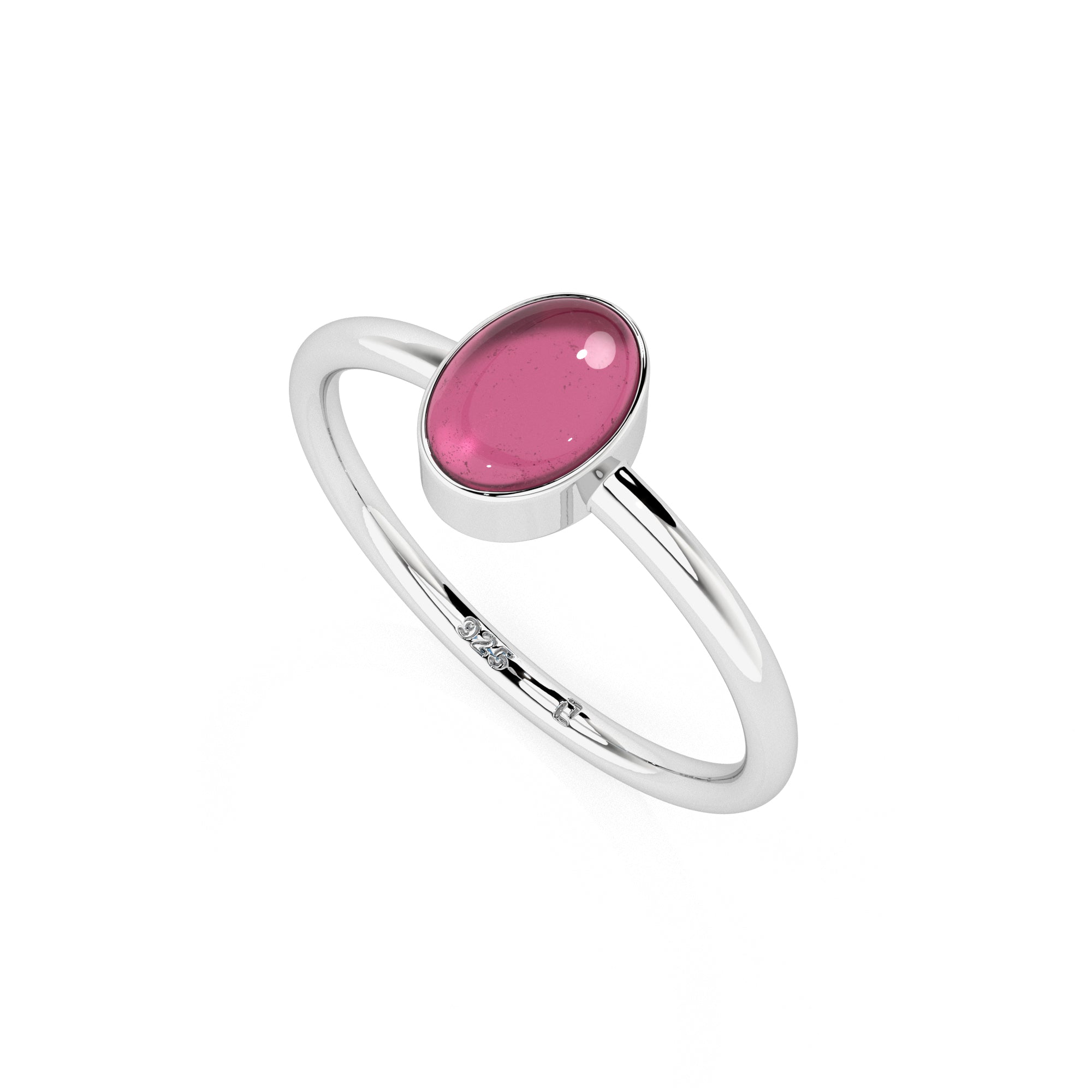 pink tourmaline oval cab stackable bezel-set ring