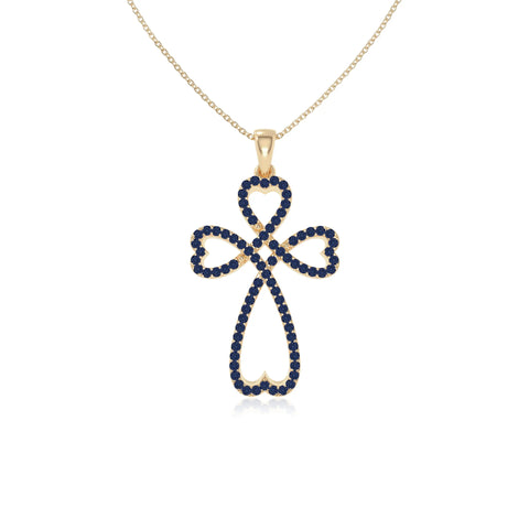 natural blue-sapphire infinity cross necklaces in yellow gold vermeil 