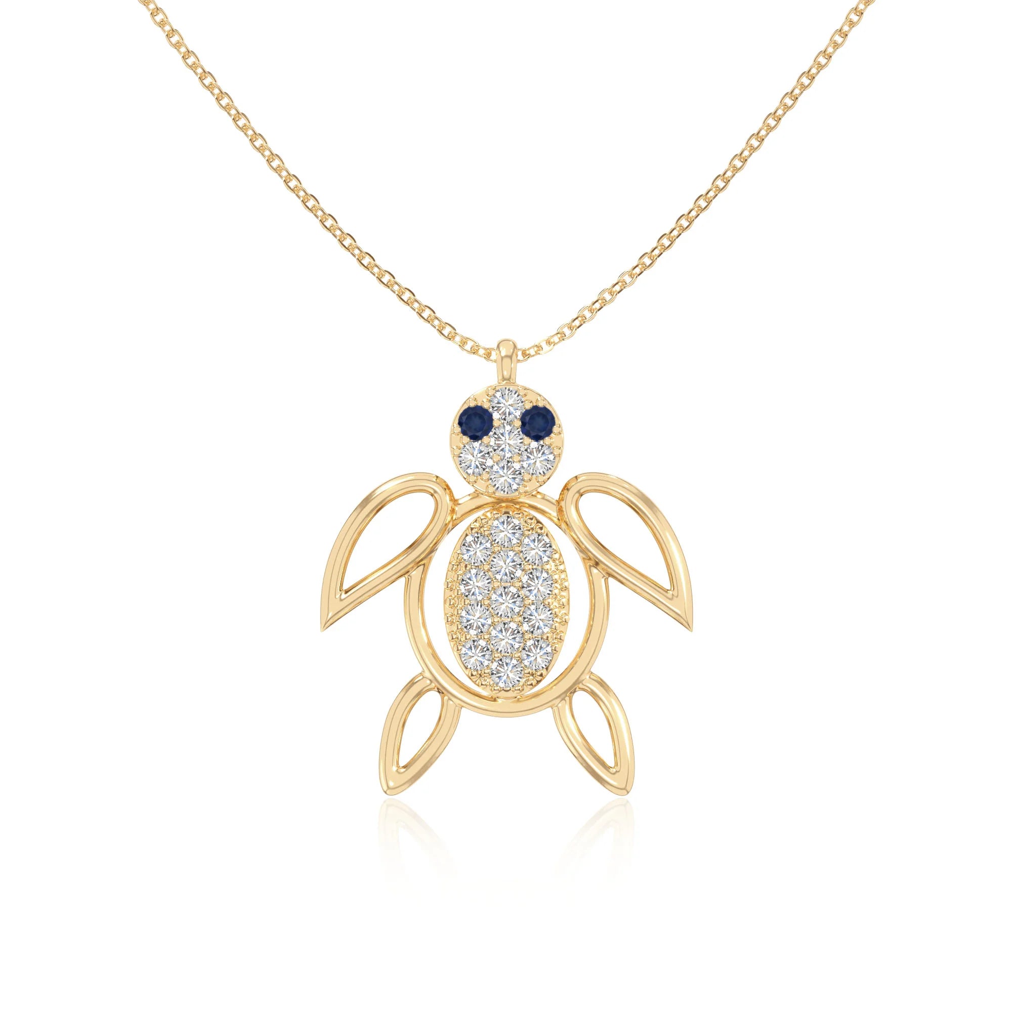 natural blue-sapphire turtle necklaces in yellow gold vermeil 