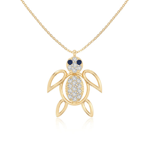 natural blue-sapphire turtle necklaces in yellow gold vermeil 