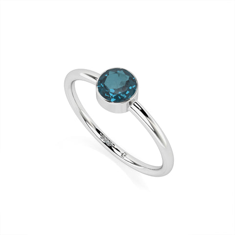 london blue topaz round cut stackable bezel-set ring