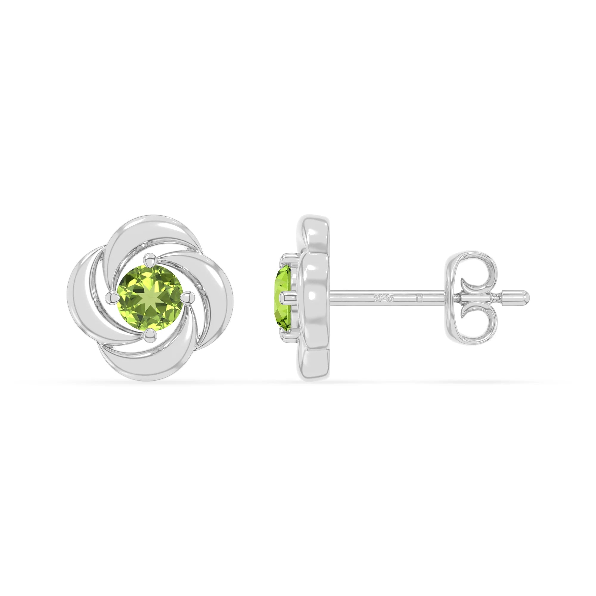 natural peridot flower stud earrings in sterling silver 