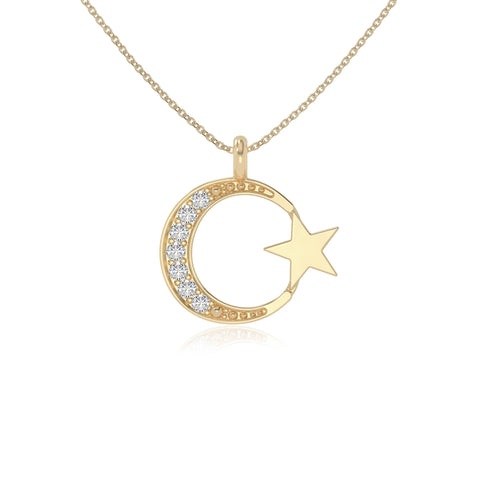 moissanite moon & star necklaces in yellow gold vermeil 