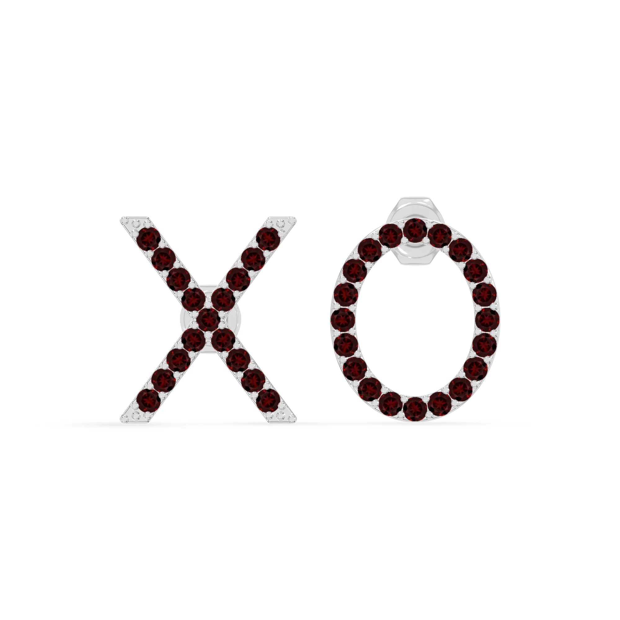 natural garnet xo stud earrings in sterling silver 