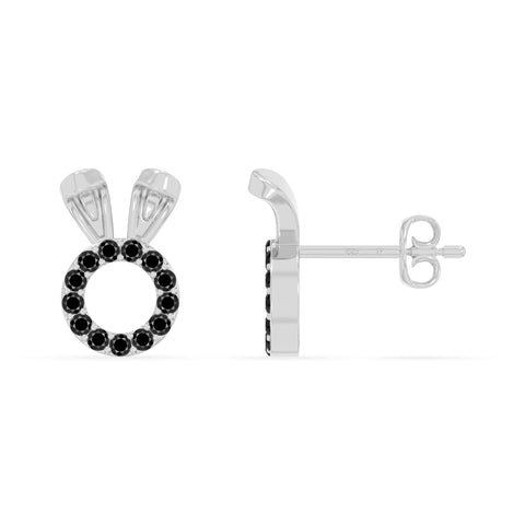 natural black-onyx bunny-rabit stud earrings in sterling silver 