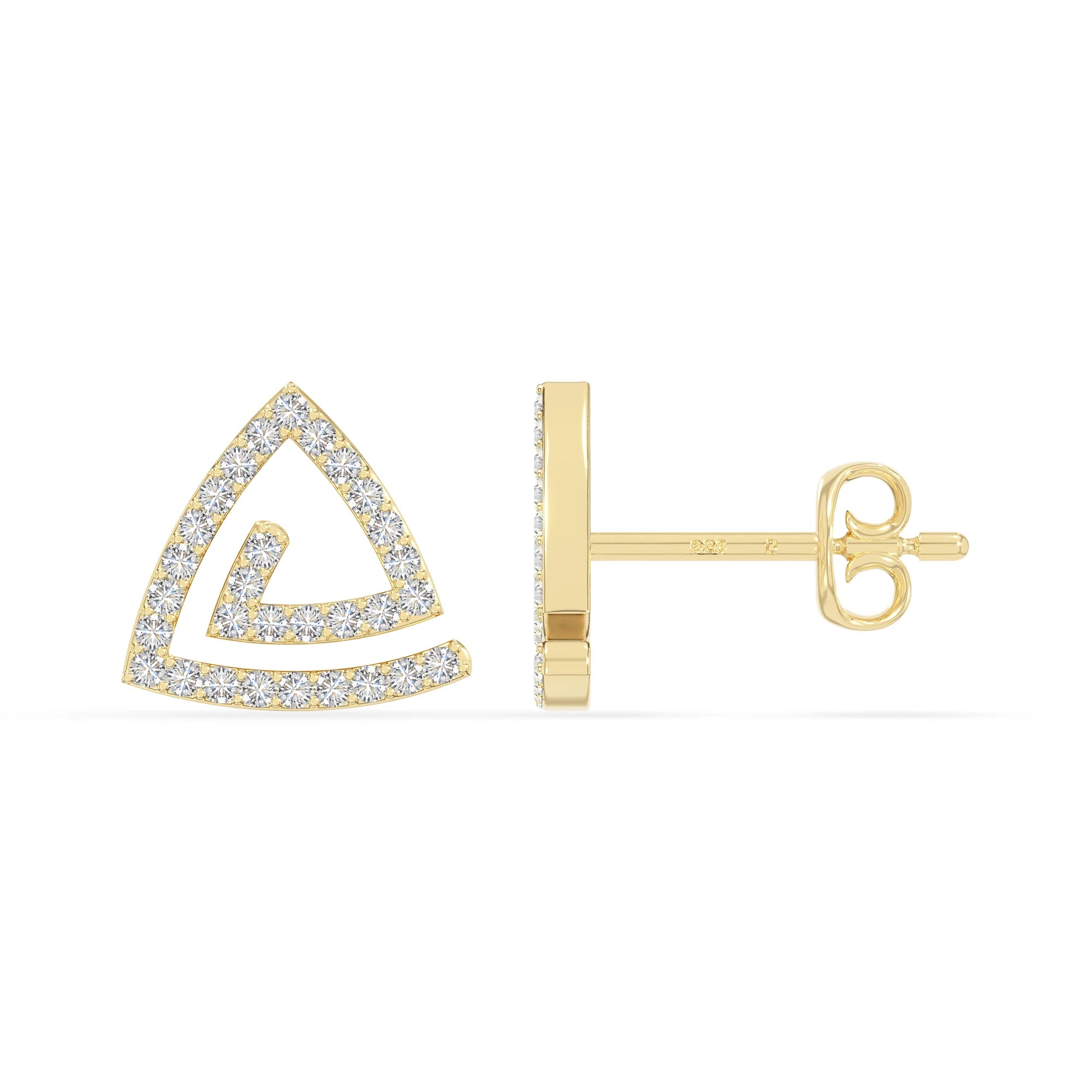 moissanite triangle stud earrings in yellow gold vermeil 