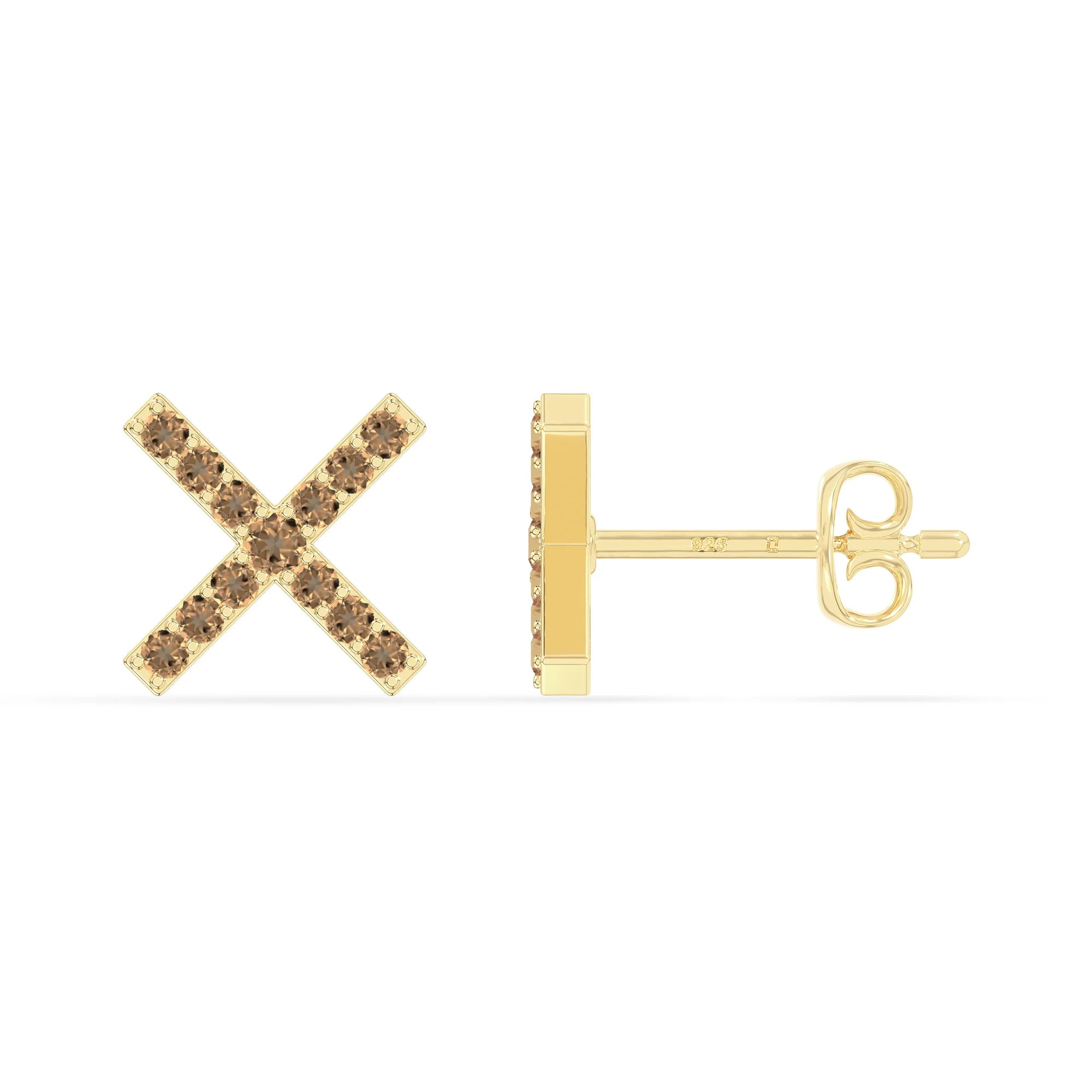 natural citrine x stud earrings in yellow gold vermeil 