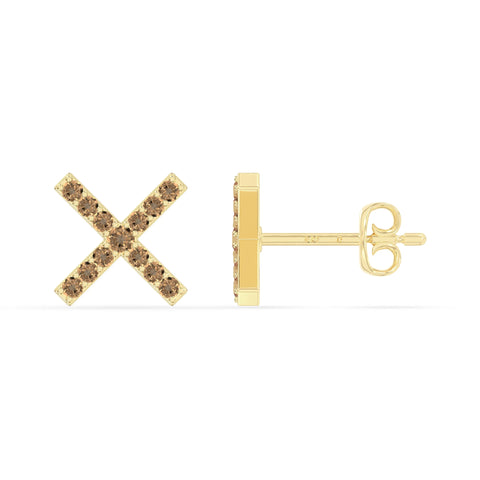 natural citrine x stud earrings in yellow gold vermeil 