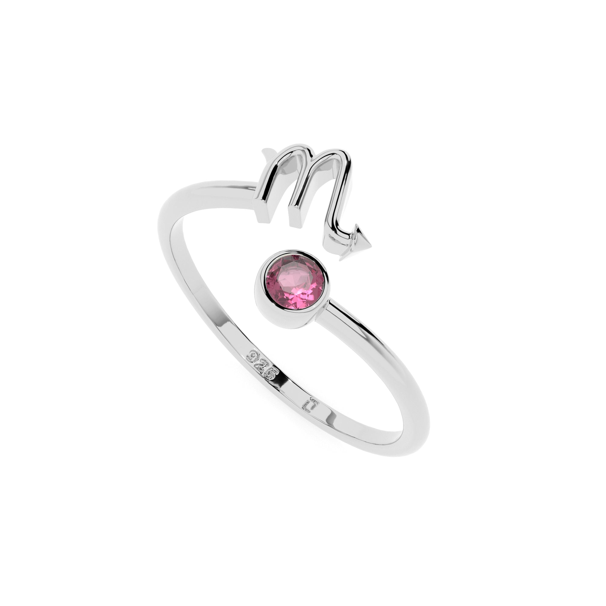 scorpio zodiac ring with natural pink tourmaline