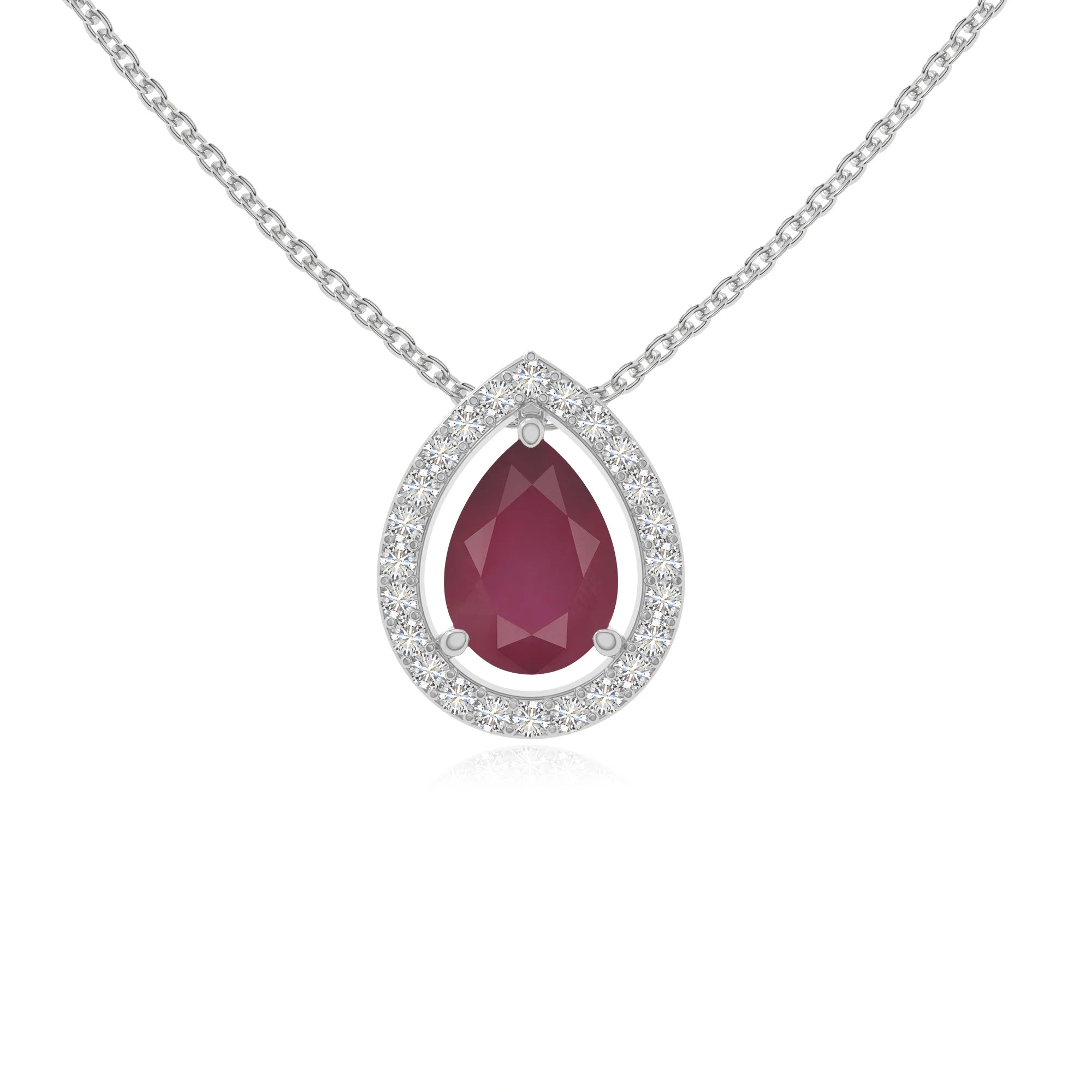 natural ruby solitaire halo necklaces in sterling silver 