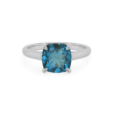 natural london blue topaz cushion solitaire engagement ring