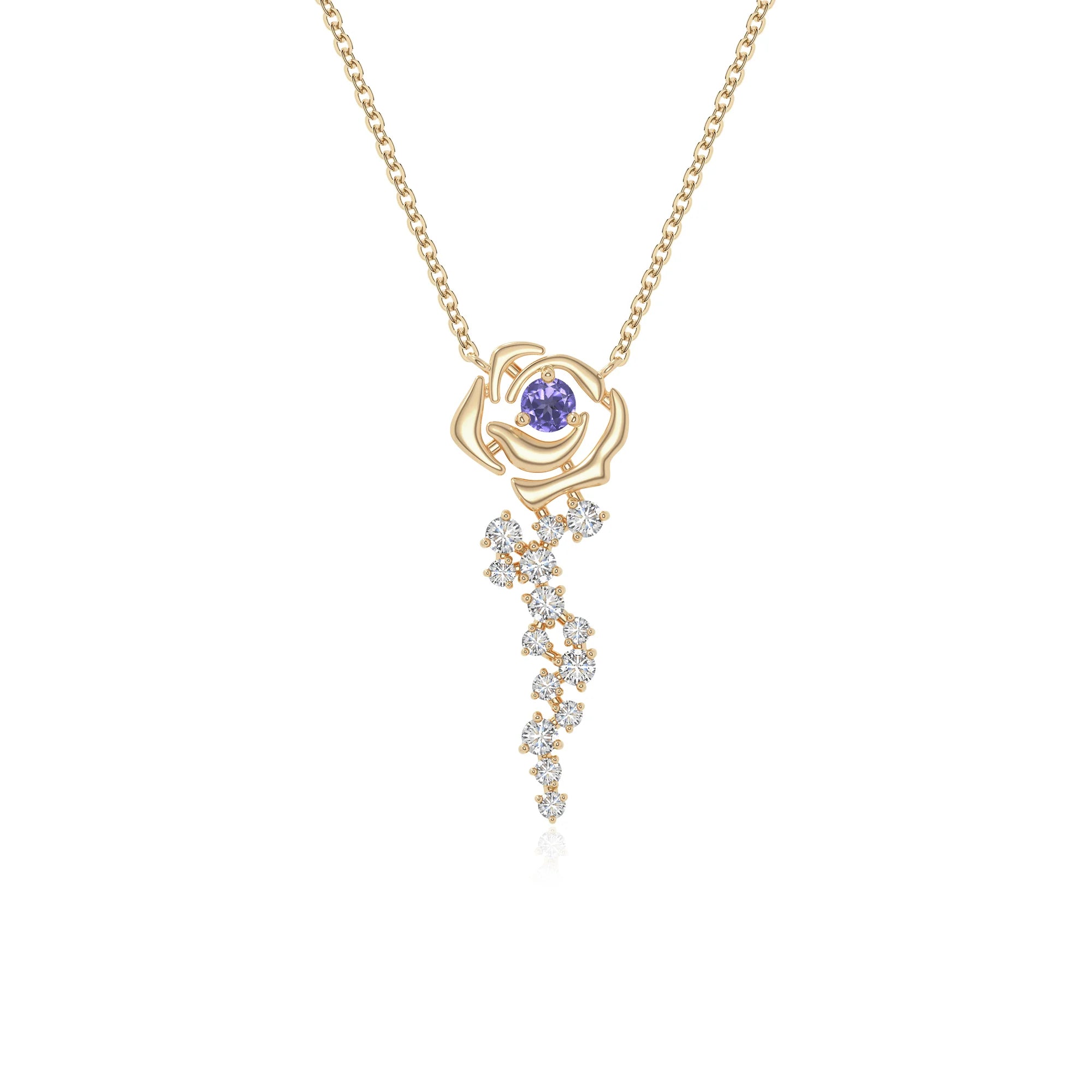 natural tanzanite rose flower necklaces in yellow gold vermeil 