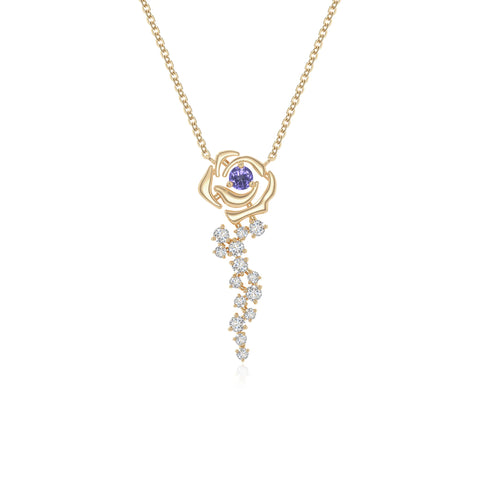 natural tanzanite rose flower necklaces in yellow gold vermeil 