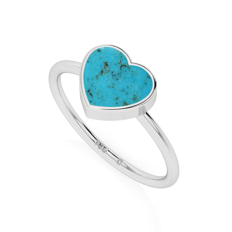 turquoise heart shape stackable bezel-set ring