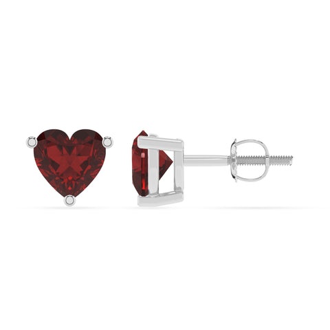 natural garnet heart stud earrings 