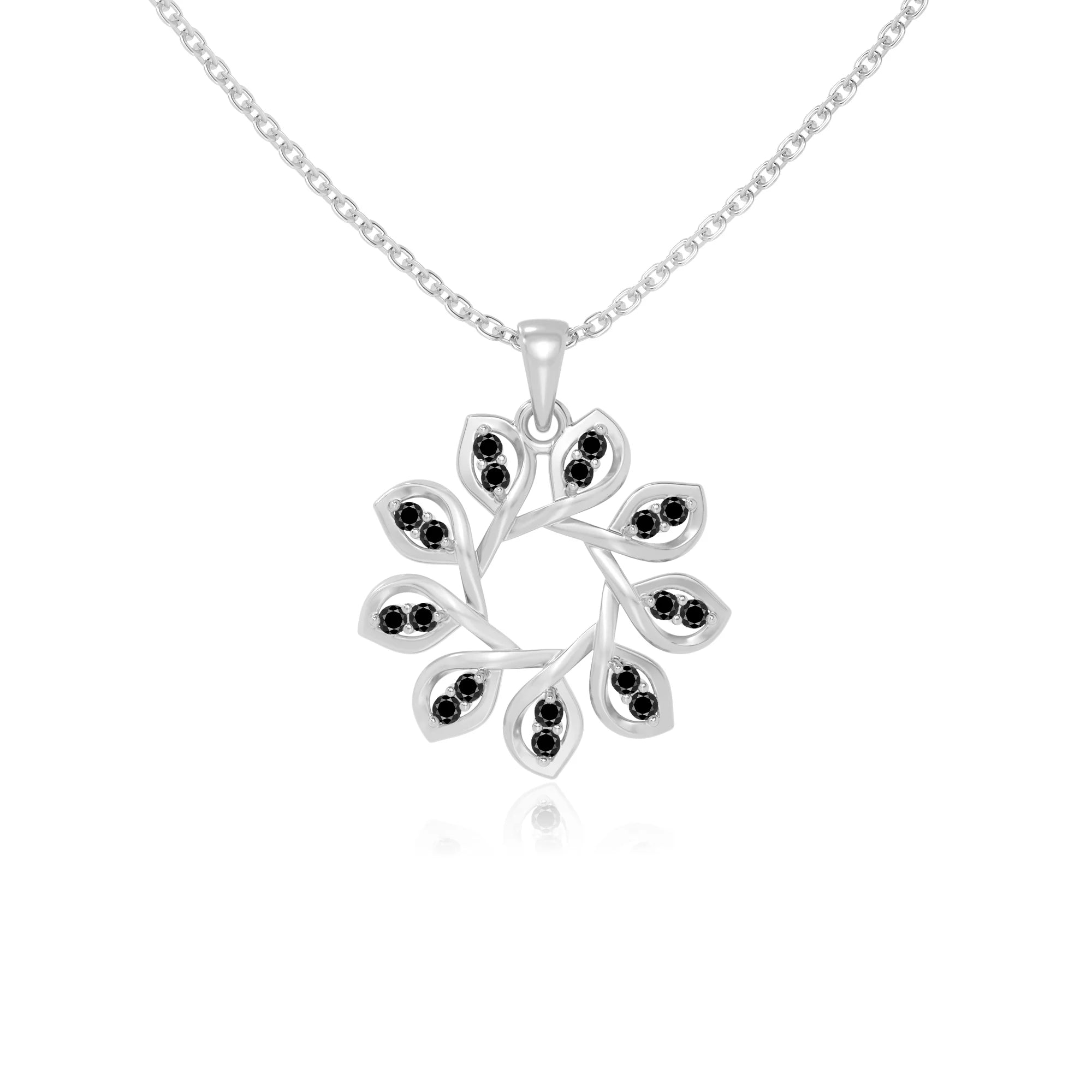 natural black-onyx flower necklaces in sterling silver 