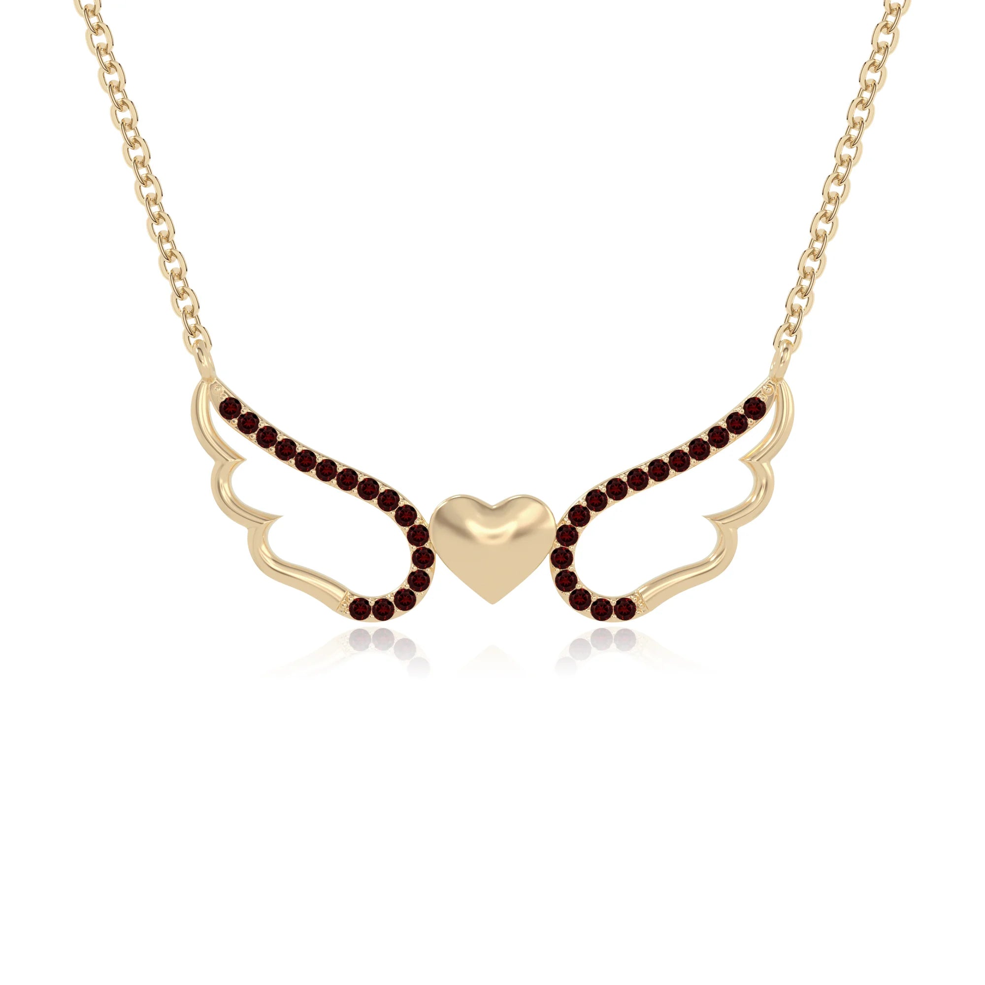 natural garnet angel wings heart necklaces in yellow gold vermeil 