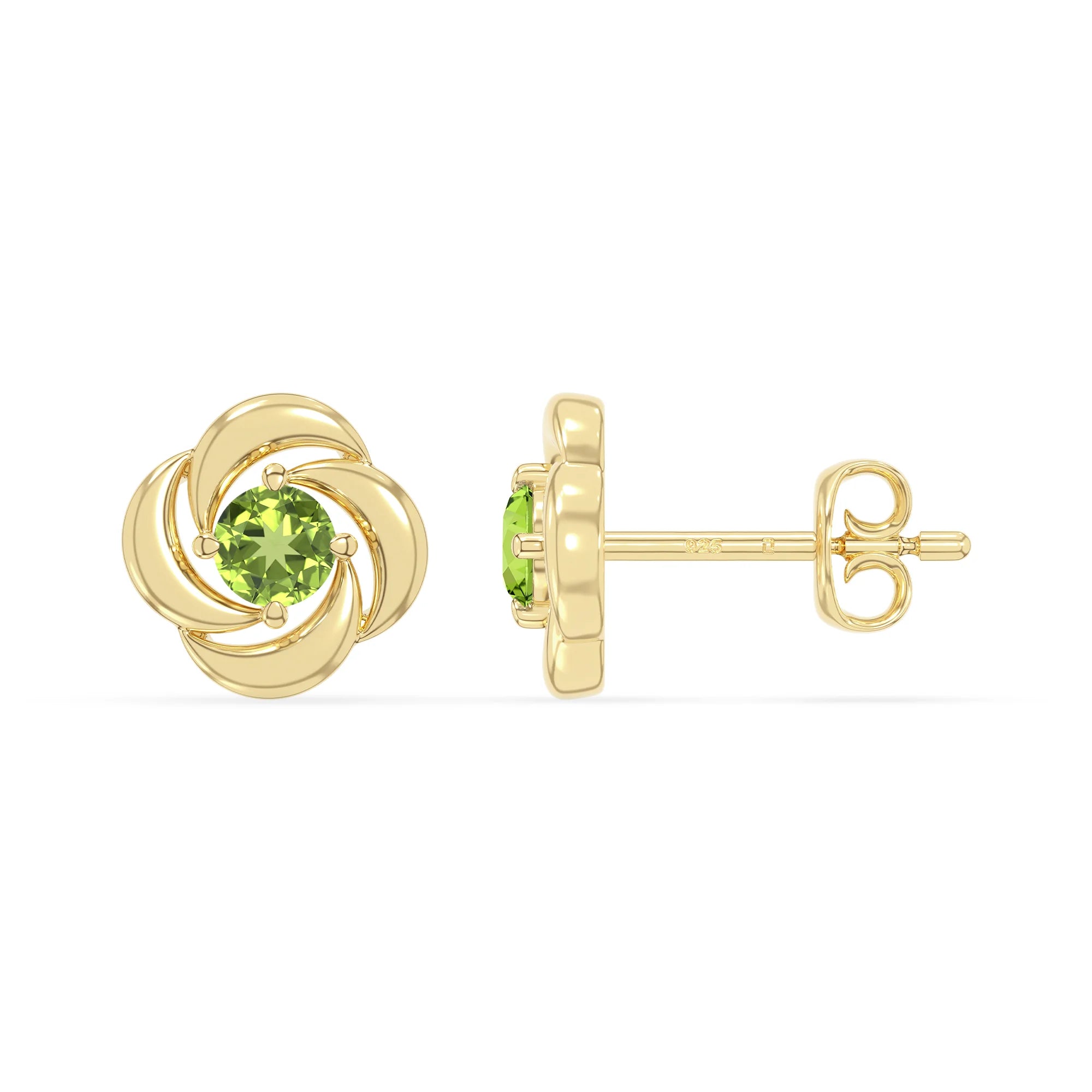 natural peridot flower stud earrings in yellow gold vermeil 