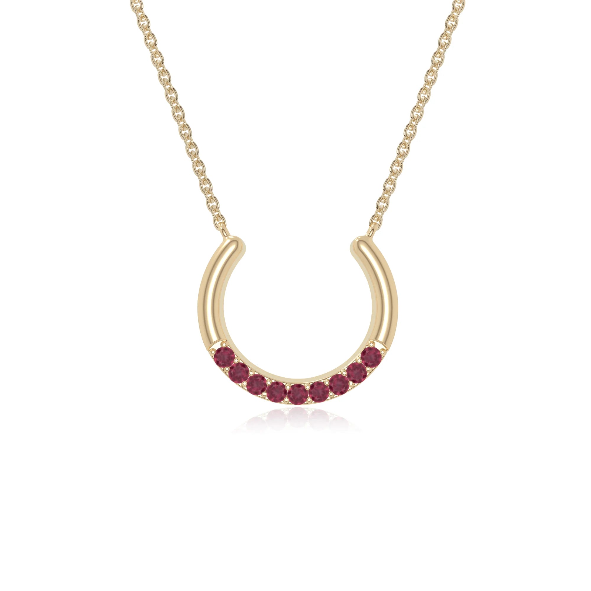 natural ruby horse shoe necklaces in yellow gold vermeil 
