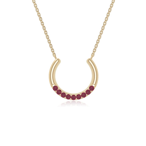 natural ruby horse shoe necklaces in yellow gold vermeil 