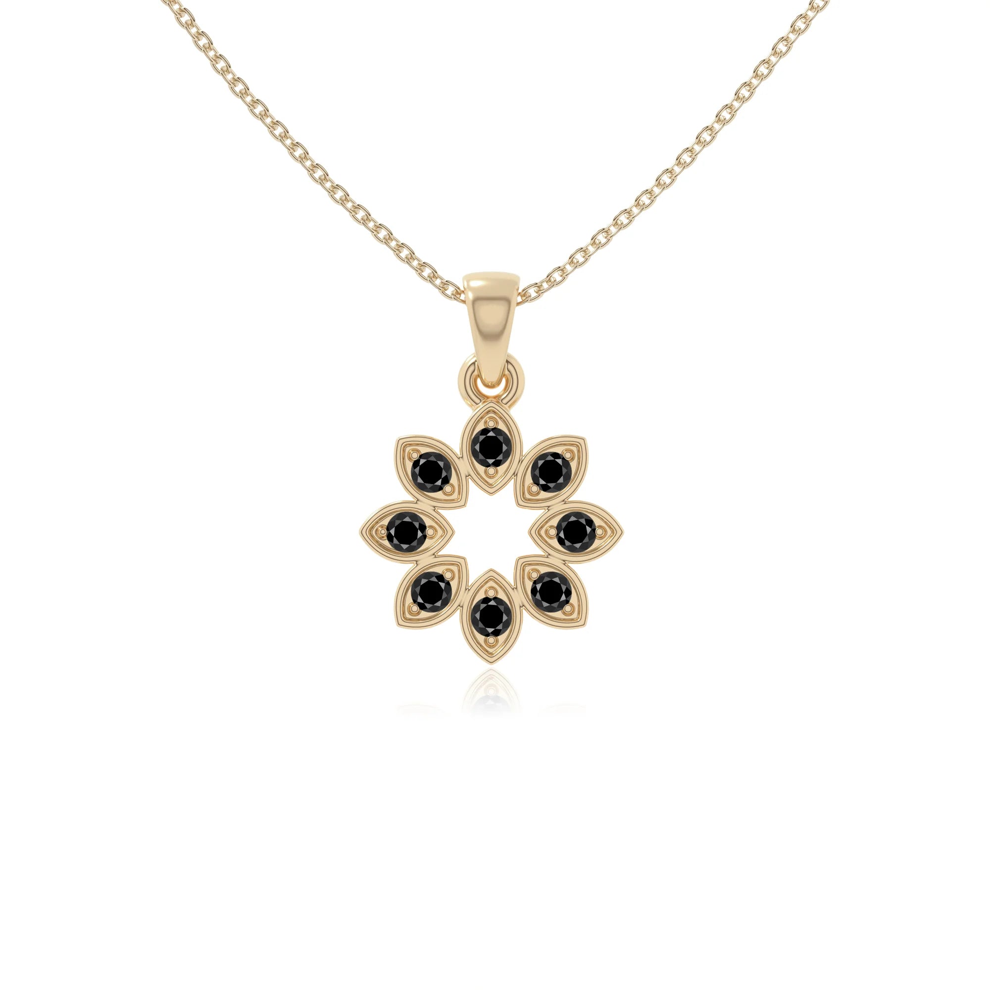 natural black-onyx flower necklaces in yellow gold vermeil 