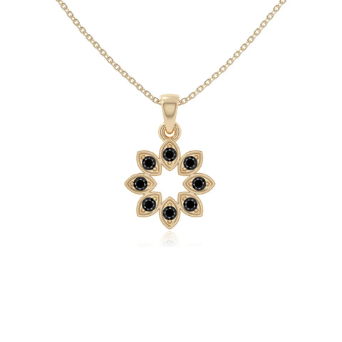 natural black-onyx flower necklaces in yellow gold vermeil 