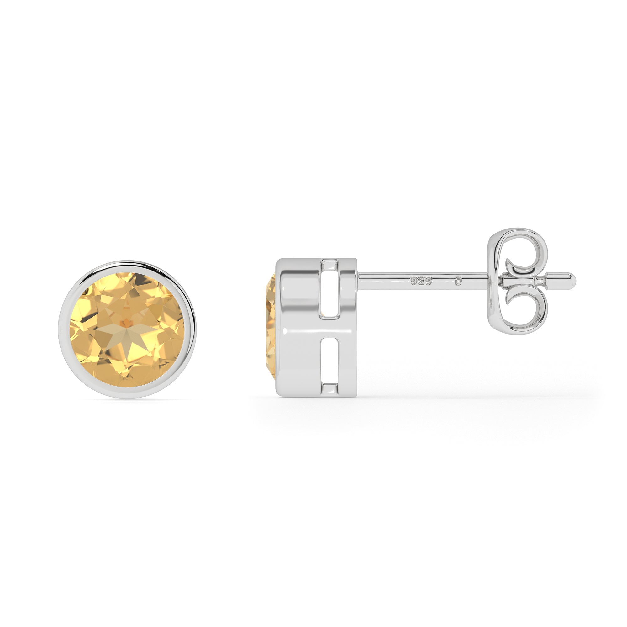 natural citrine round shape stud earrings