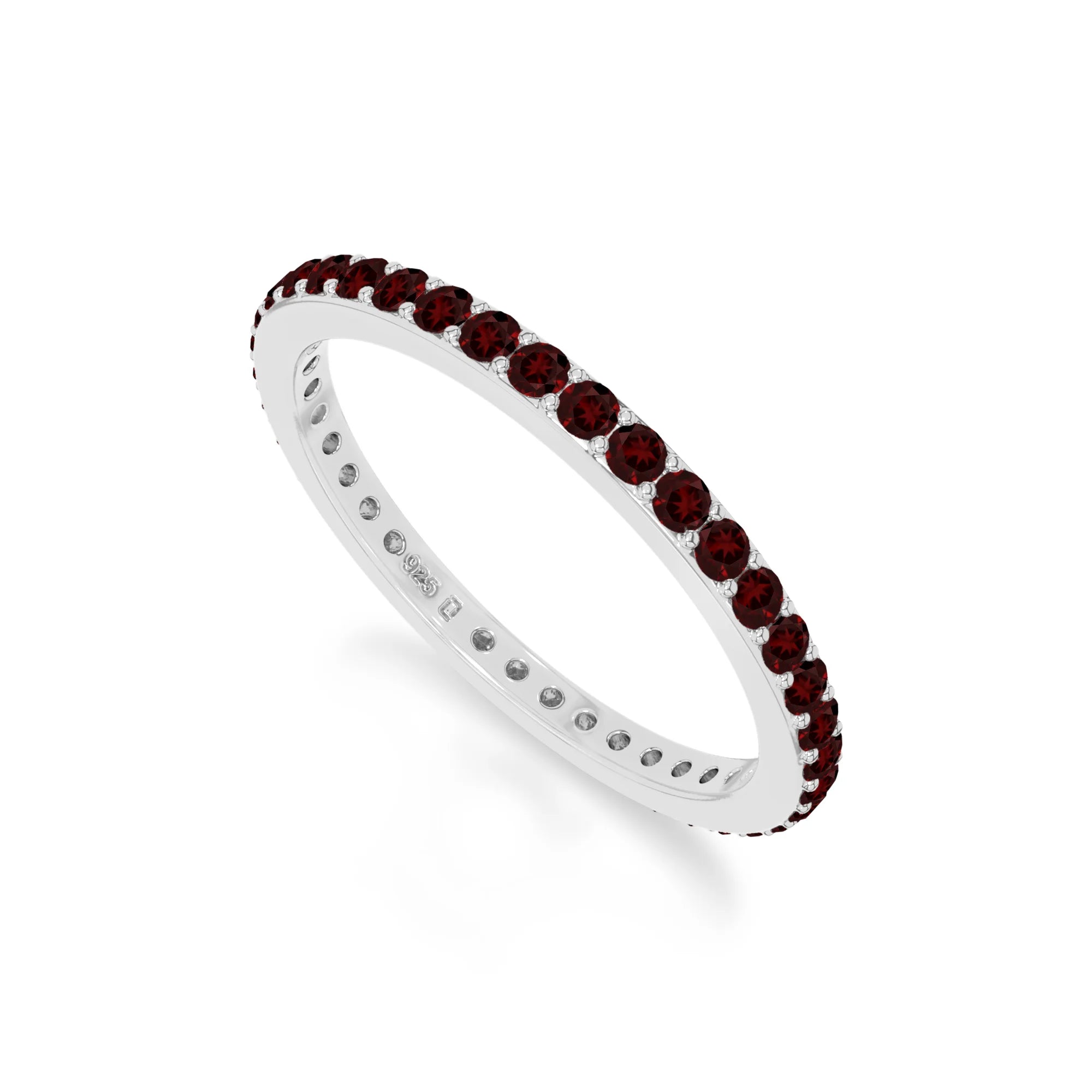 natural garnet eternity band rings in sterling silver 