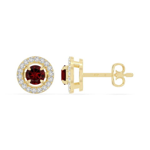 natural garnet halo stud earrings in yellow gold vermeil 