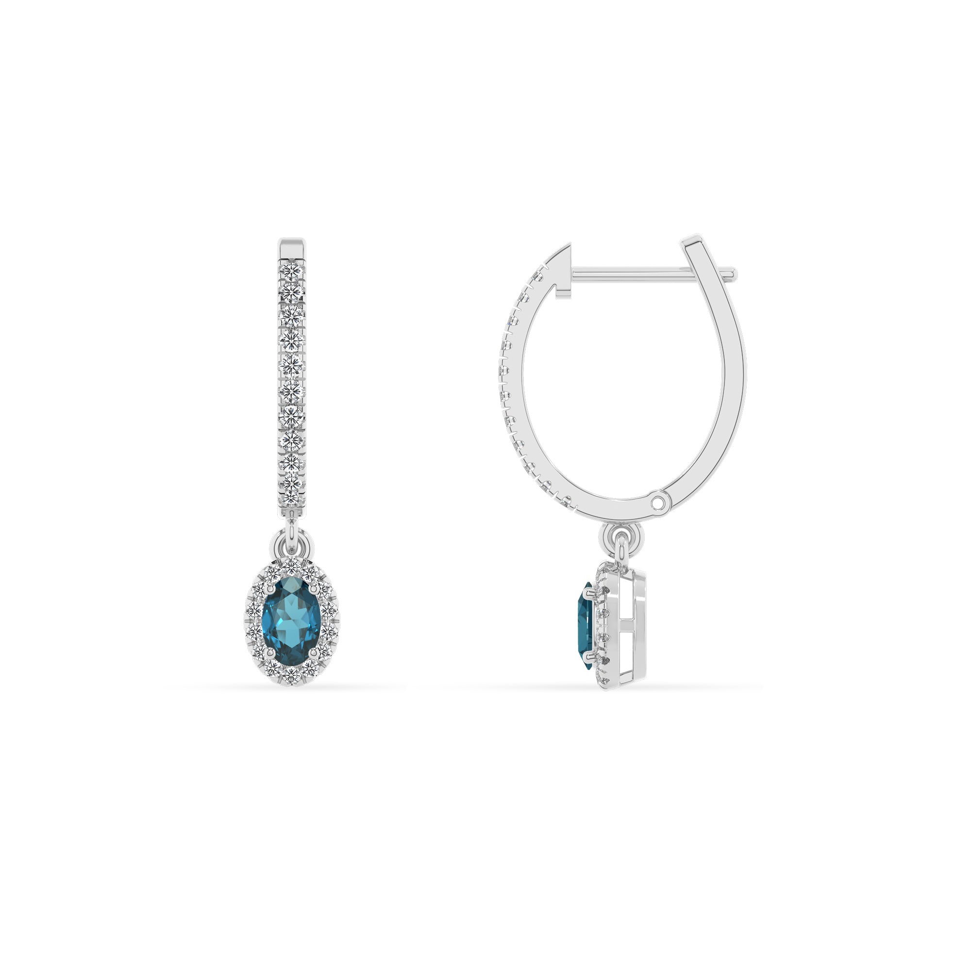 natural london blue topaz oval double halo earrings with moissanite 