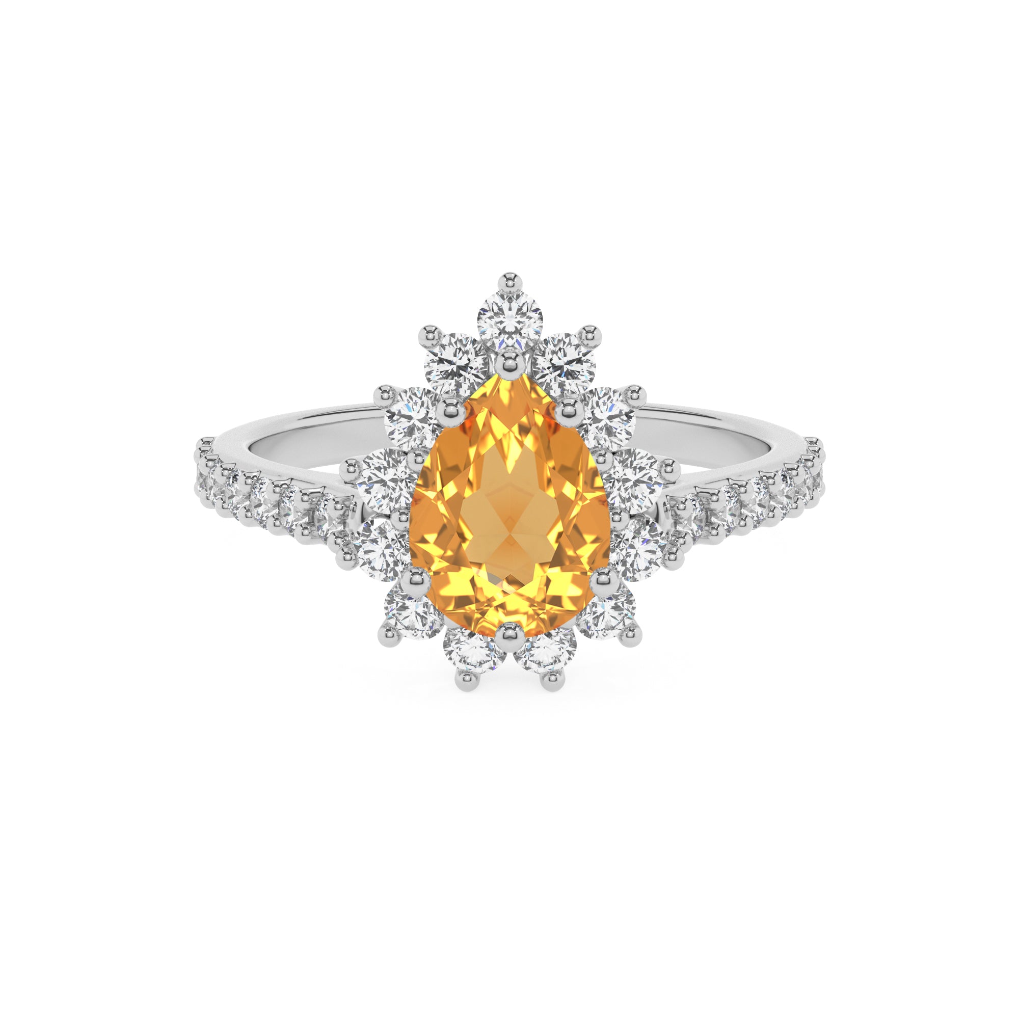 lab-grown citrine pear half eterity halo solitaire engagement ring