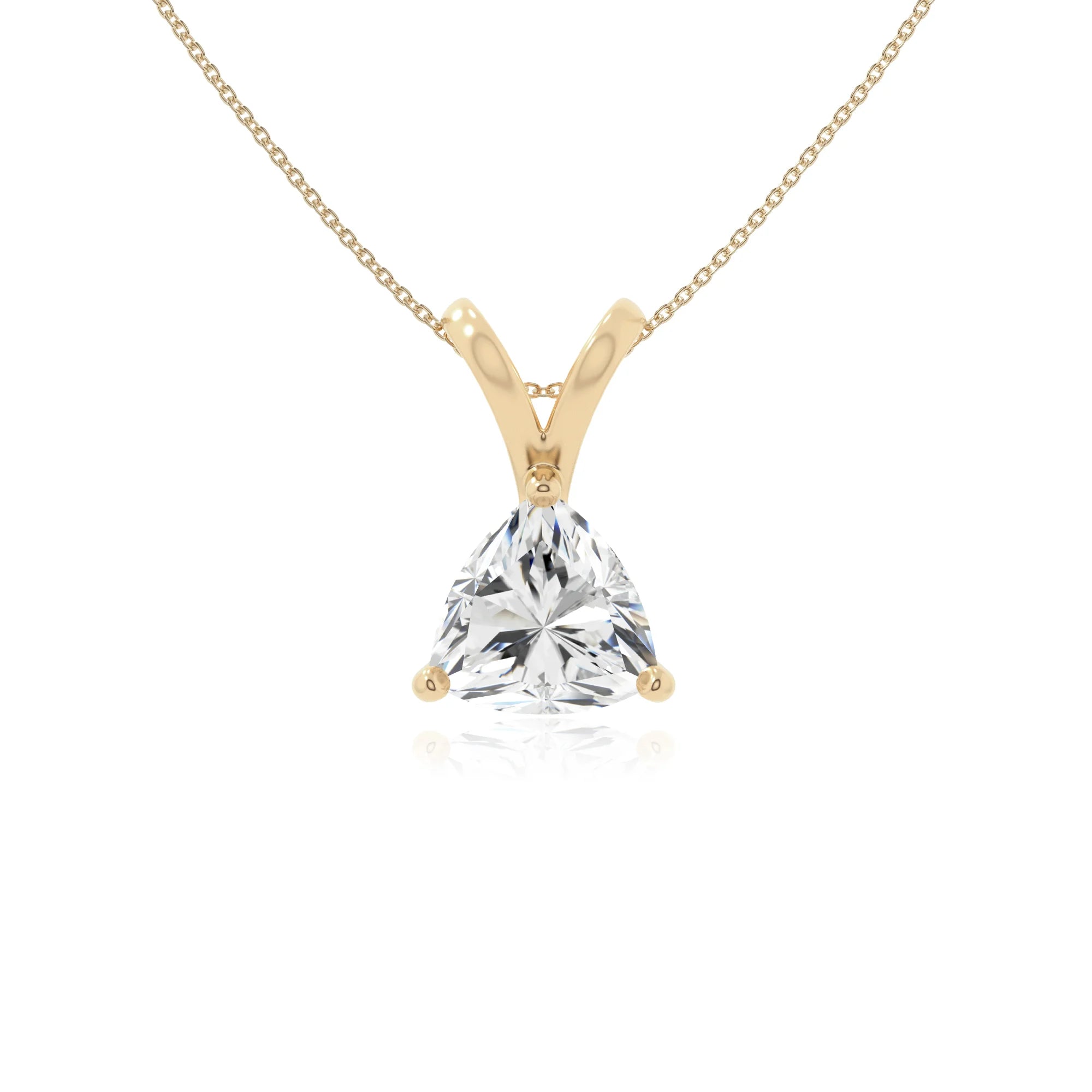 moissanite v-bale solitaire necklaces in yellow gold vermeil 