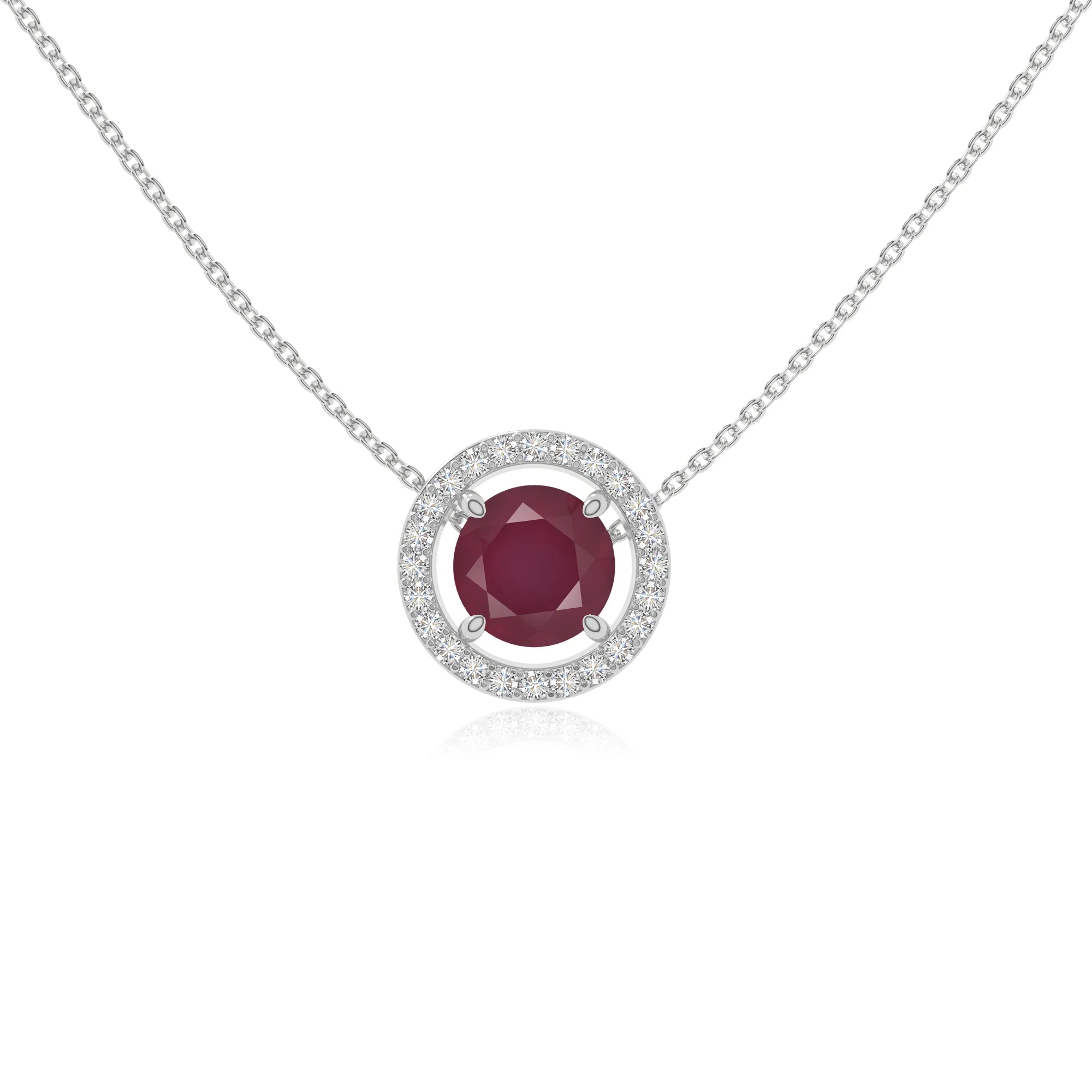 natural ruby solitaire halo necklaces in sterling silver 