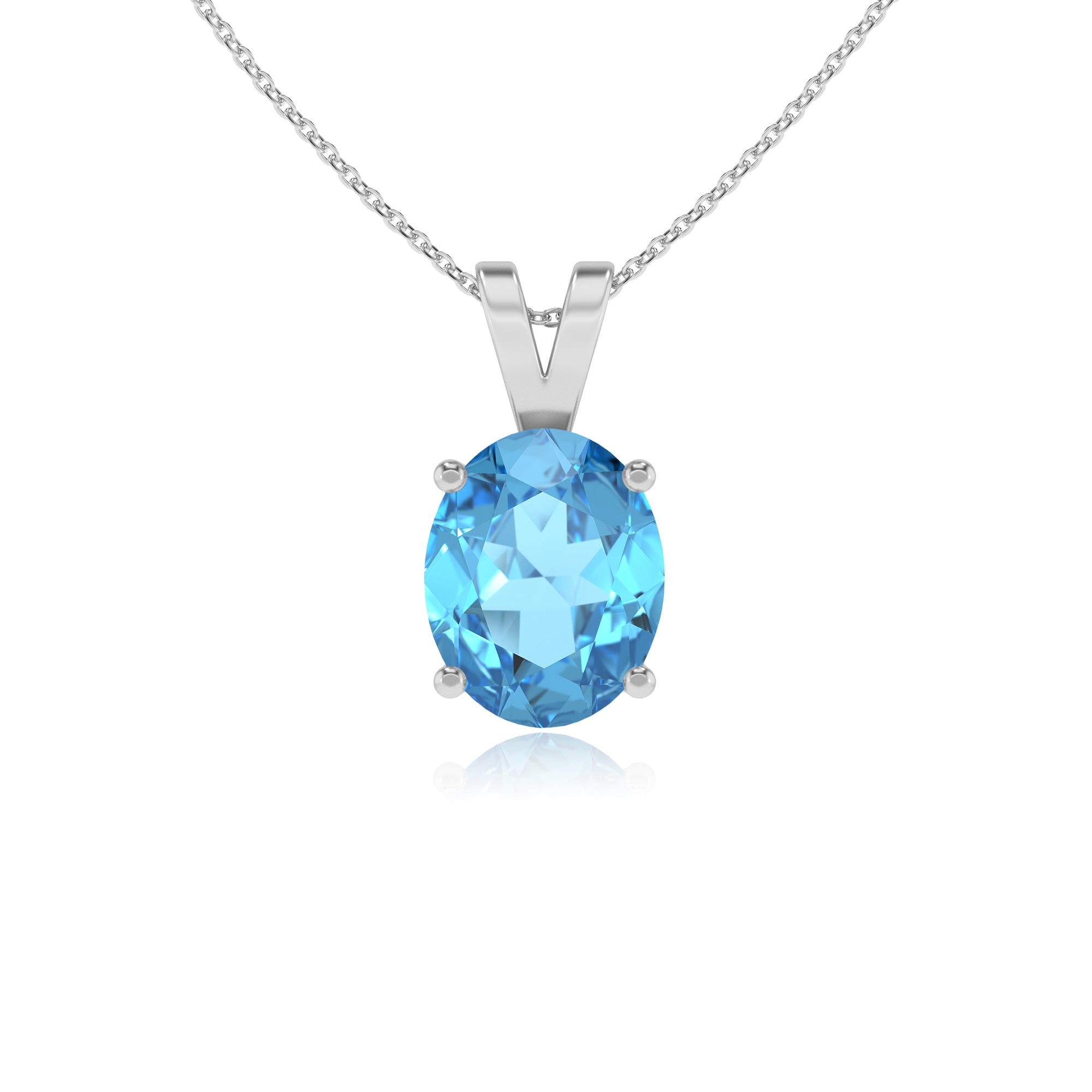 natural swiss blue topaz oval shape solitaire v-bale pendant necklace