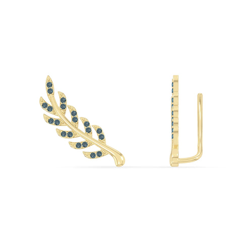 natural london-blue-topaz leaf climber earrings in yellow gold vermeil 
