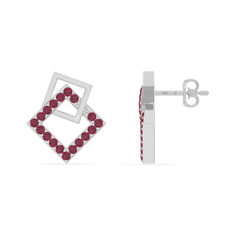 natural ruby square stud earrings in sterling silver 