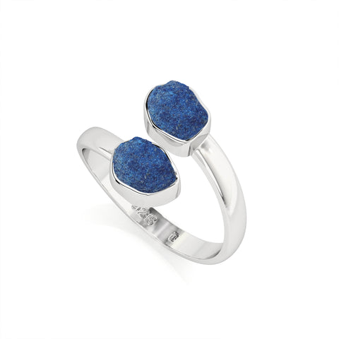 azurite rough shape stackable bezel-set ring