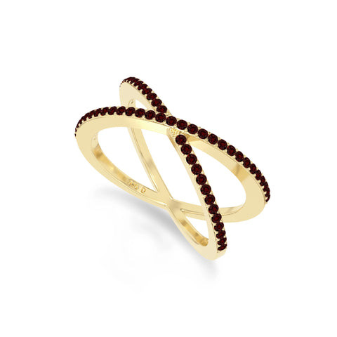natural garnet criss cross band rings in yellow gold vermeil