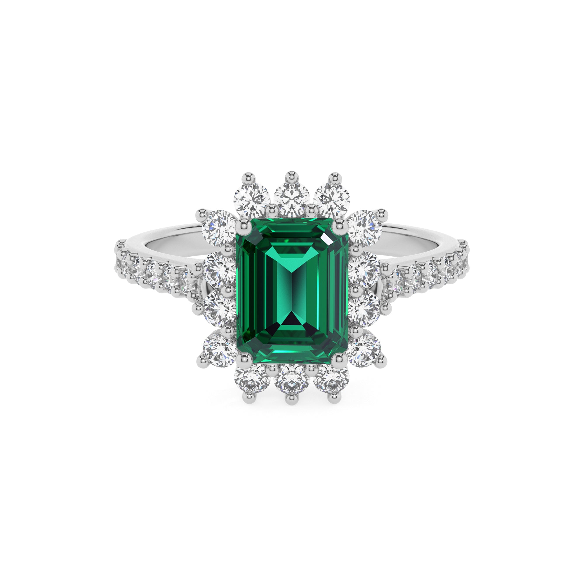 lab-grown emerald emerald half eterity halo solitaire engagement ring